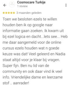 Review Online Cursus Ezels houden Audrey van Cosmocare Turkije