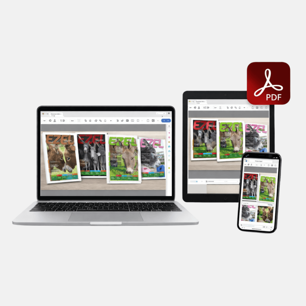 Het Ezelmagazine digitaal op laptop, telefoon en tablet